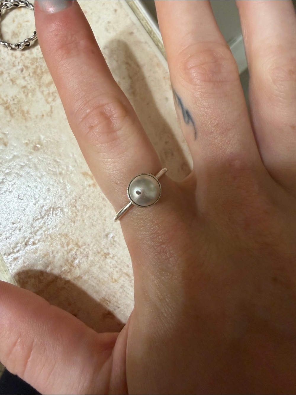 Pandora Silver Ring with White Pearl Accent
